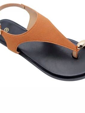 Boutique 9 Tan and Black Toe-Post Slingback Sandals